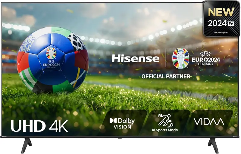 Hisense 55E6NTUK 55-Inch 4K Smart TV – Dolby Vision, VRR, ALLM, AI Sports Mode, Vidaa OS with Netflix, Disney+, YouTube & Now TV (2024)