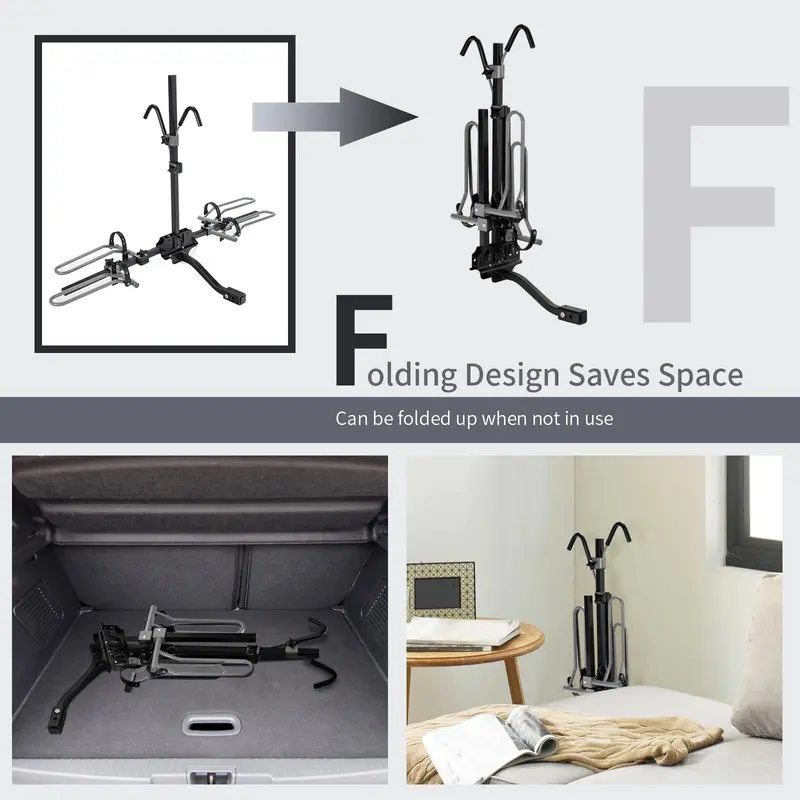 Hitch-Mount Bike Carrier – Folding 2-Bike Platform Rack Compatible with Mountain & Hybrid Bikes