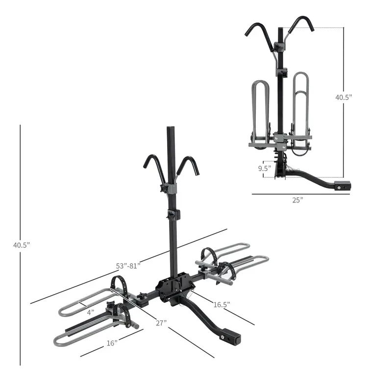 Hitch-Mount Bike Carrier – Folding 2-Bike Platform Rack Compatible with Mountain & Hybrid Bikes