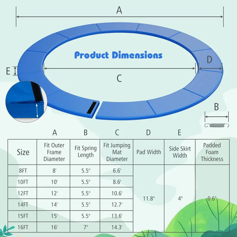 Hole-Free Trampoline Pad Replacement – Universal Fit for Pole-Based Frames