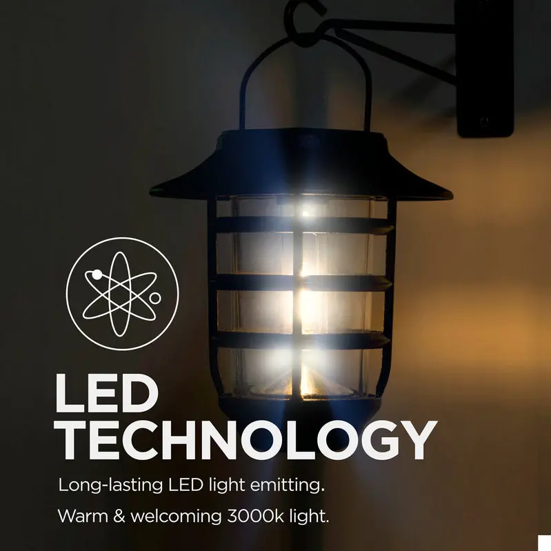 Home Zone Security Solar-Powered Outdoor Wall Lantern – Decorative Glass Design, No Wiring Required