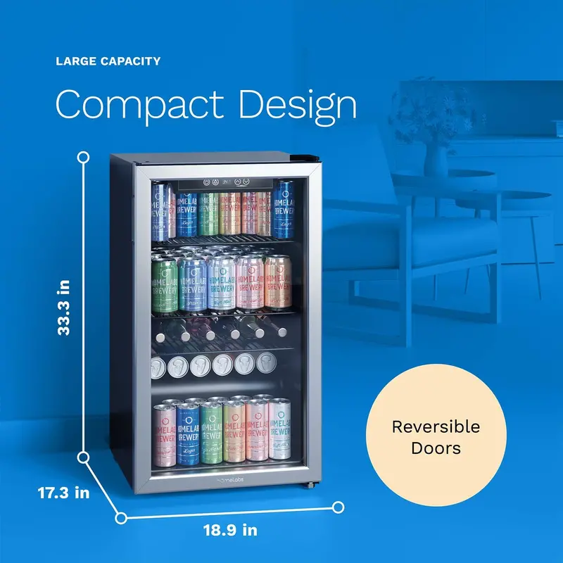 hOmeLabs 120-Can Beverage Cooler – Slim Glass-Door Mini Fridge with Removable Shelves and Space-Saving Design for Bar or Office 2