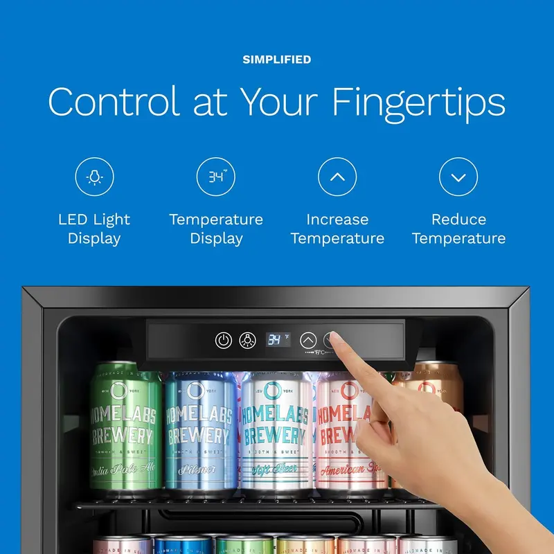 hOmeLabs 120-Can Beverage Cooler – Slim Glass-Door Mini Fridge with Removable Shelves and Space-Saving Design for Bar or Office