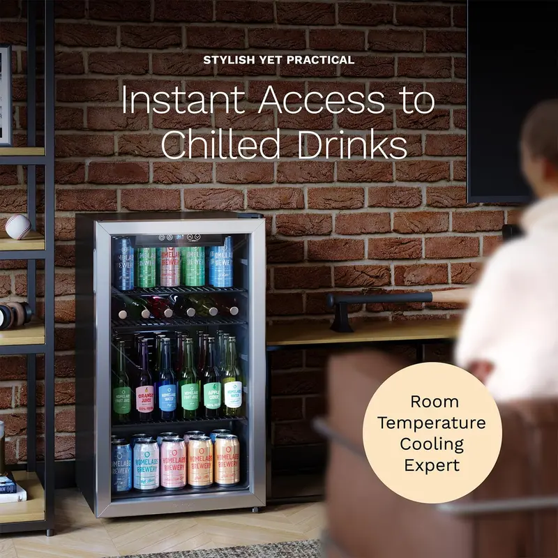 hOmeLabs 120-Can Beverage Cooler – Slim Glass-Door Mini Fridge with Removable Shelves and Space-Saving Design for Bar or Office