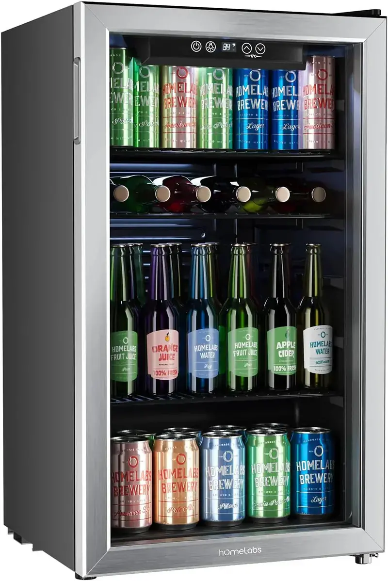 hOmeLabs Glass-Door Beverage Center: Compact Mini Fridge for Soda, Beer, and Wine Storage