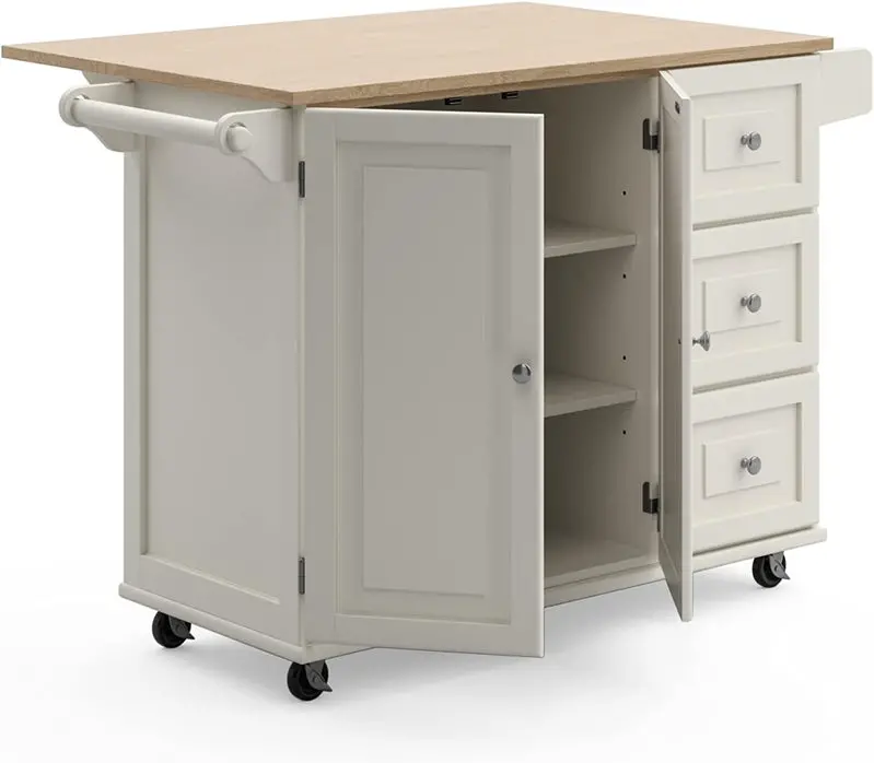 Homestyles Dolly Madison Mobile Kitchen Island – Drop-Leaf Breakfast Bar Cart with Storage and Casters