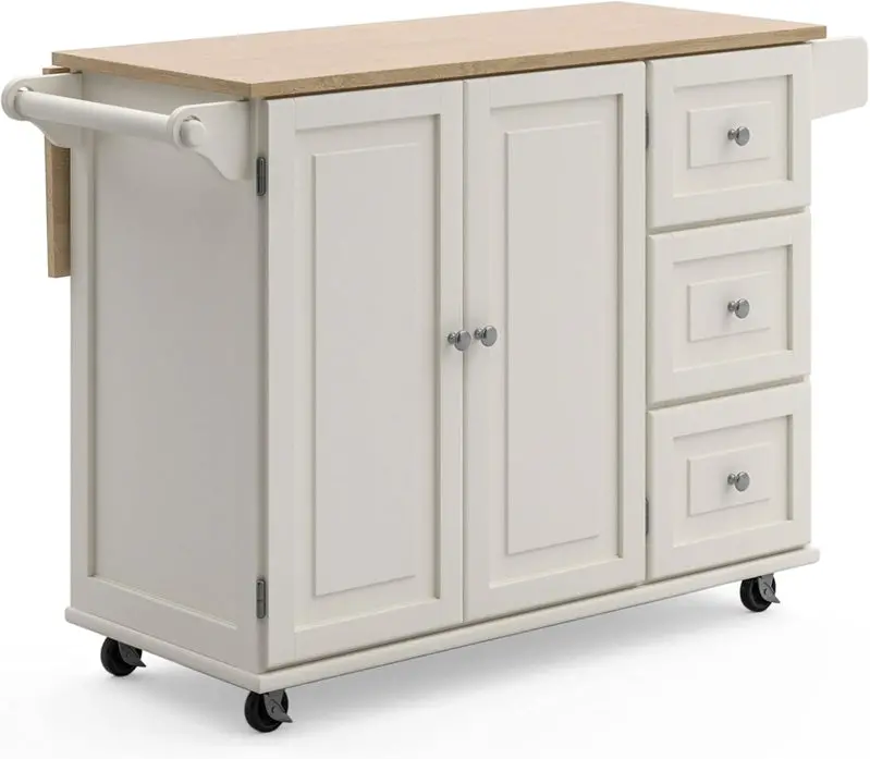 Homestyles Dolly Madison Mobile Kitchen Island – Drop-Leaf Breakfast Bar Cart with Storage and Casters