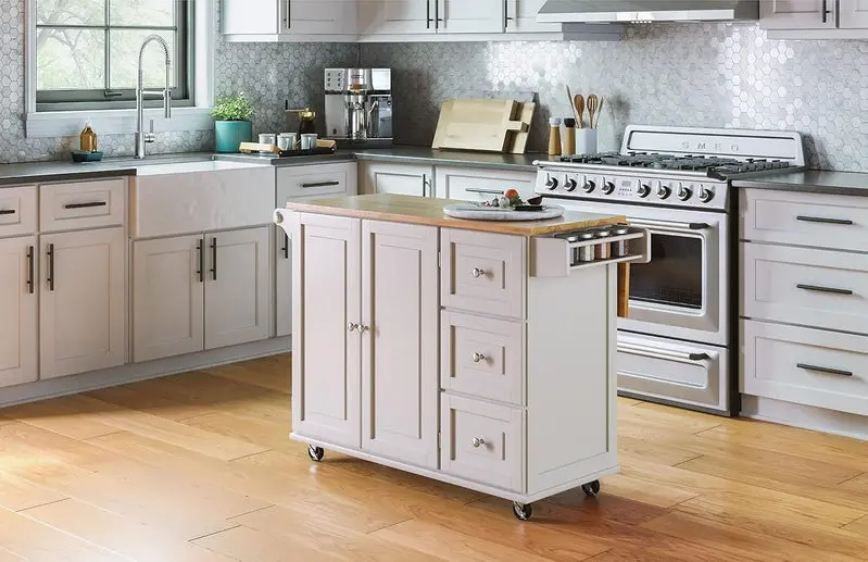 Homestyles Dolly Madison Mobile Kitchen Island – Drop-Leaf Breakfast Bar Cart with Storage and Casters