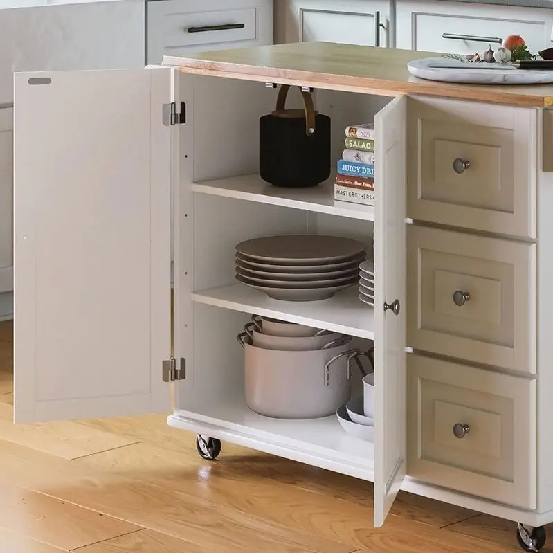 Homestyles Dolly Madison Mobile Kitchen Island – Drop-Leaf Breakfast Bar Cart with Storage and Casters