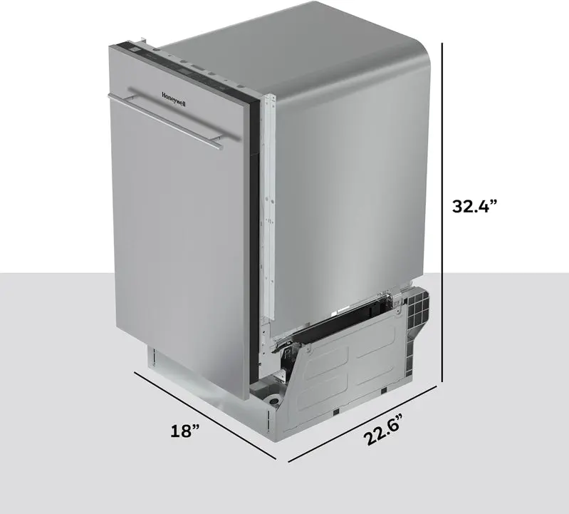 Honeywell 18-Inch Energy Star-Certified Dishwasher – Stainless Steel Tub, 8-Place Setting Capacity, 6 Wash Cycles