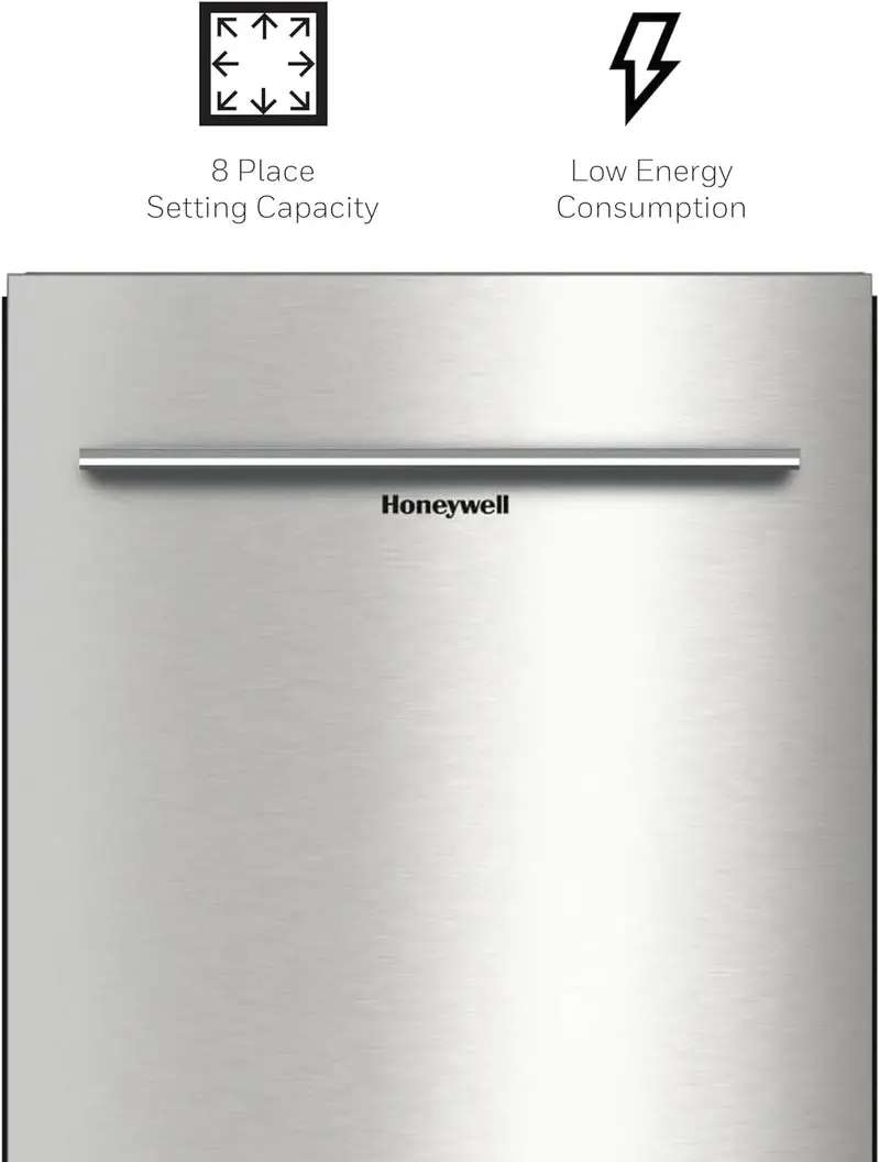 Honeywell 18-Inch Energy Star-Certified Dishwasher – Stainless Steel Tub, 8-Place Setting Capacity, 6 Wash Cycles