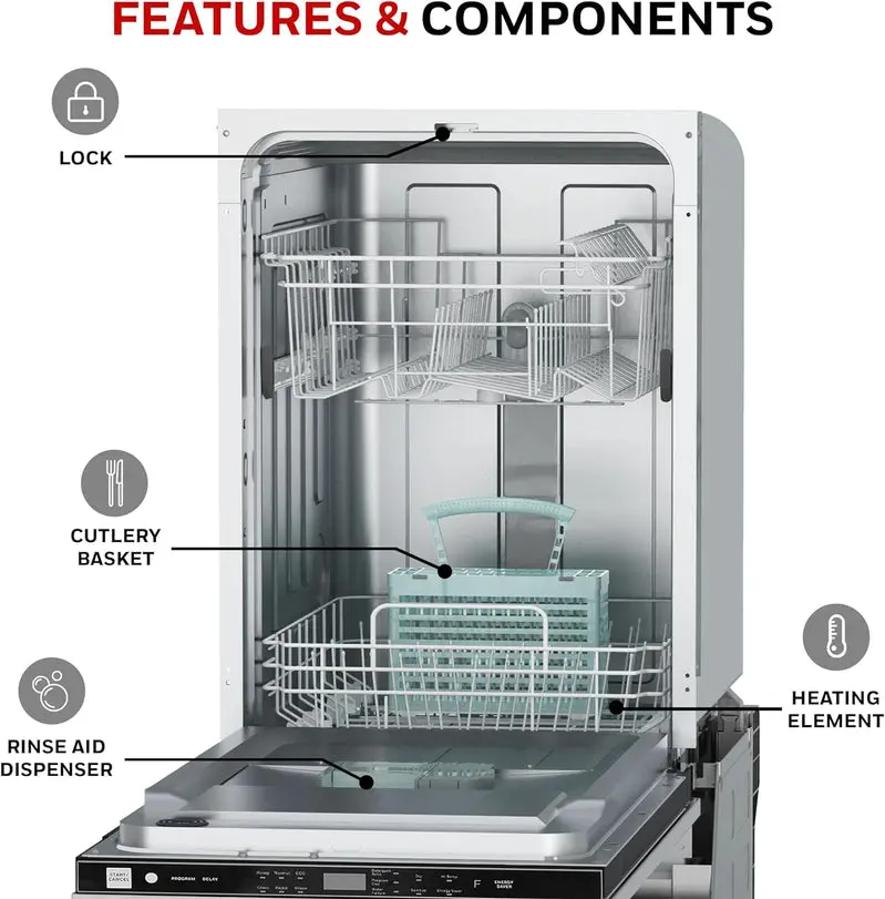 Honeywell 18-Inch Energy Star-Certified Dishwasher – Stainless Steel Tub, 8-Place Setting Capacity, 6 Wash Cycles