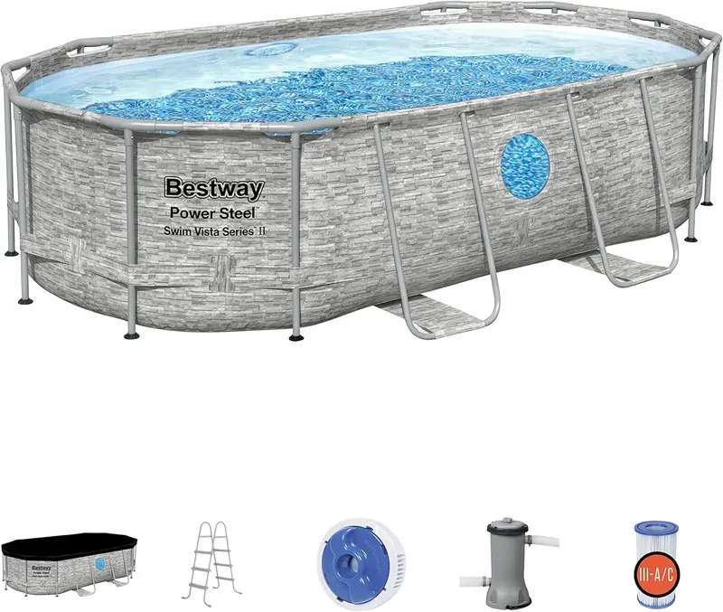 Horizon Series II Steel Above-Ground Pool – 14' x 8.2' x 39.5", Includes Filtration Pump, Ladder & Cover 2