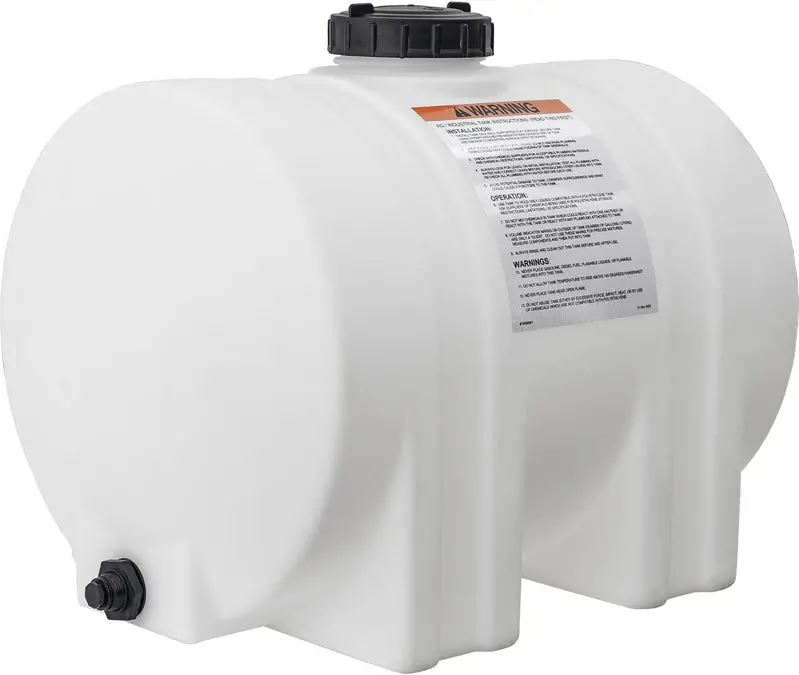Horizontal Polyethylene Water Storage Tank – 550-Gallon Capacity, Leg-Mounted, USA-Made, Corrosion-Resistant for Potable Water & Non-Flammable Liquids