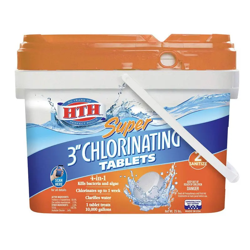 HTH Super 3" Chlorinating Tablets – 25 lb Pool Sanitizer for Consistent Residual Chlorine
