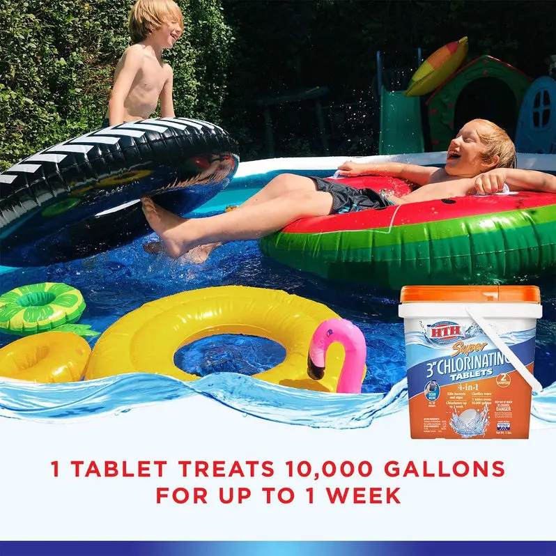 HTH Super 3" Chlorinating Tablets – 25 lb Pool Sanitizer for Consistent Residual Chlorine