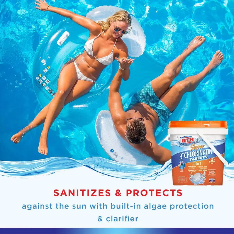 HTH Super 3" Chlorinating Tablets – 25 lb Pool Sanitizer for Consistent Residual Chlorine
