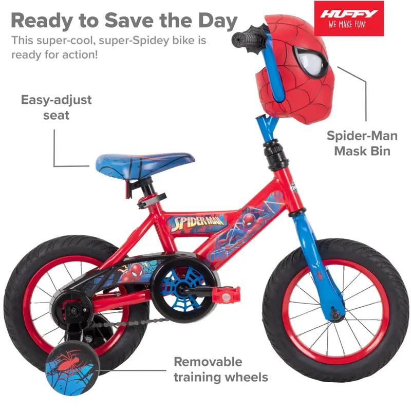 Huffy Marvel Spider-Man 12-Inch Kids’ Bike – Steel Frame, Training Wheels, EZ Build, Ages 3–5