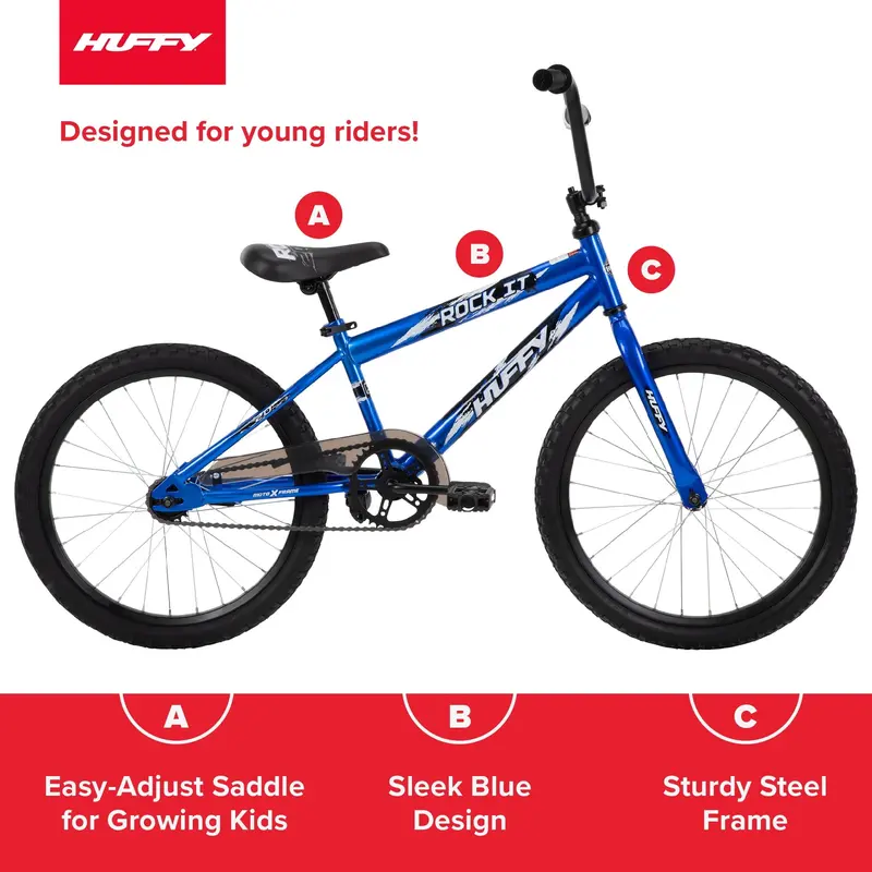 Huffy Rock It 20-Inch Kids Bicycle – Royal Blue, Single-Speed, Training Wheels, Ages 5+