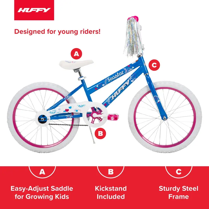 Huffy Sea Star 20-Inch Kids Bike – Blue/Pink, Coaster Brake, Streamers, Ages 5–12