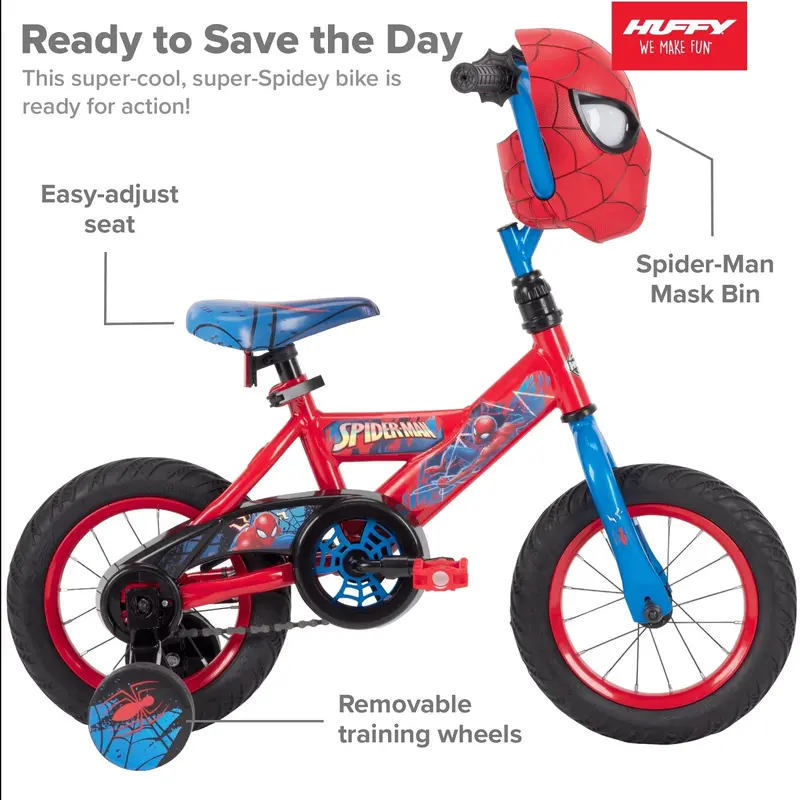 Huffy Spider-Man 12-Inch Kids’ Bike – Steel Frame, Training Wheels Included, Ideal for Ages 3–5