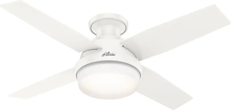 Hunter Dempsey Low-Profile Indoor/Outdoor Ceiling Fan – 44-Inch Matte Nickel Model with Integrated LED Light and Remote