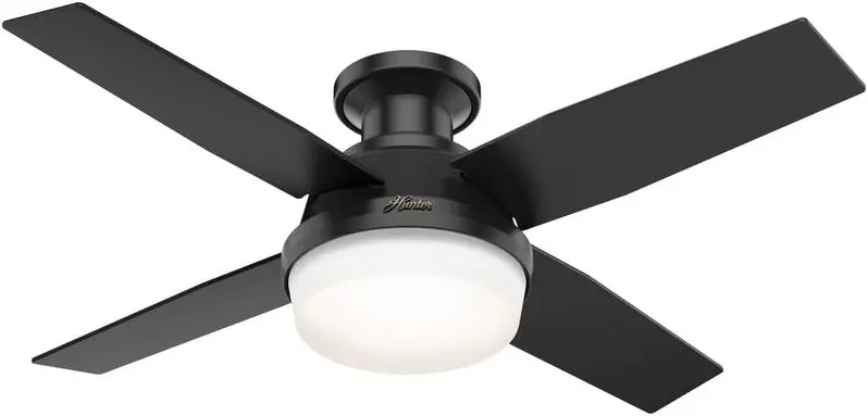 Hunter Dempsey Low-Profile Indoor/Outdoor Ceiling Fan – 44-Inch Matte Nickel Model with Integrated LED Light and Remote