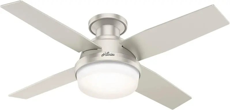 Hunter Dempsey Low-Profile Indoor/Outdoor Ceiling Fan – 44-Inch Matte Nickel Model with Integrated LED Light and Remote