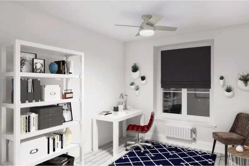 Hunter Dempsey Low-Profile Indoor/Outdoor Ceiling Fan – 44-Inch Matte Nickel Model with Integrated LED Light and Remote