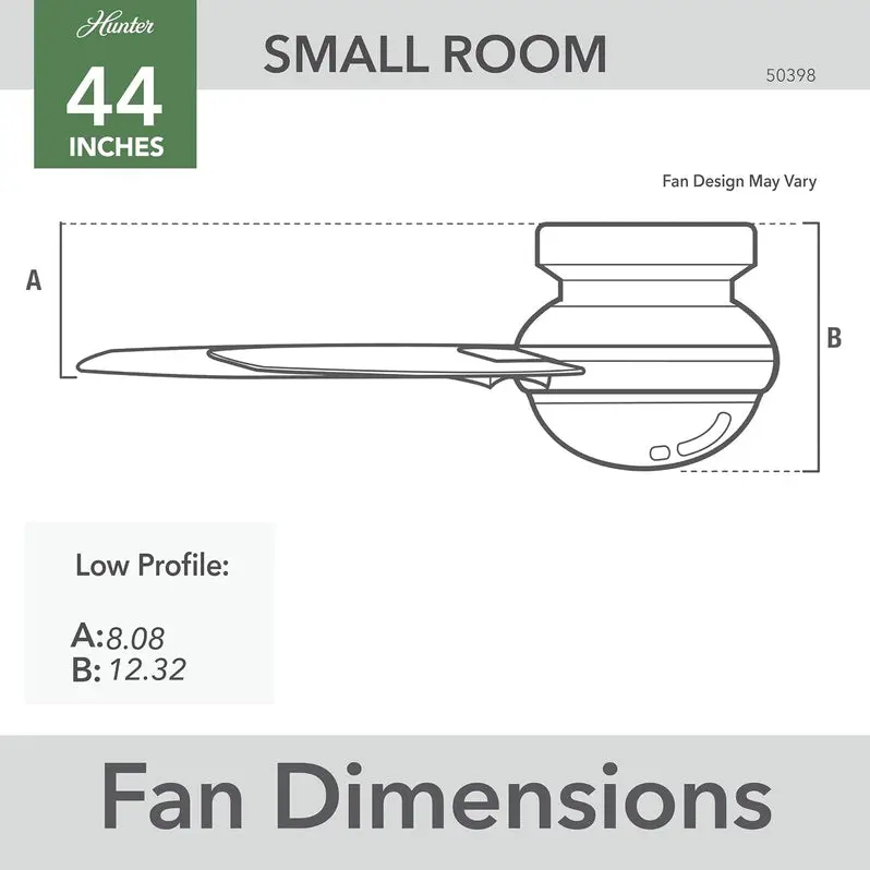 Hunter Dempsey Low-Profile Indoor/Outdoor Ceiling Fan – 44-Inch Matte Nickel Model with Integrated LED Light and Remote