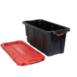Husky 45-Gallon Heavy-Duty Stackable Storage Tote with Wheels – Lockable Black Base & Red Lid