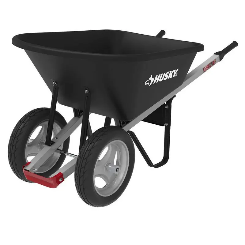 Husky 6 Cubic Foot Poly Wheelbarrow – Dual Flat-Free Wheels, Durable Molded Tub, and Easy-Maneuvering Design