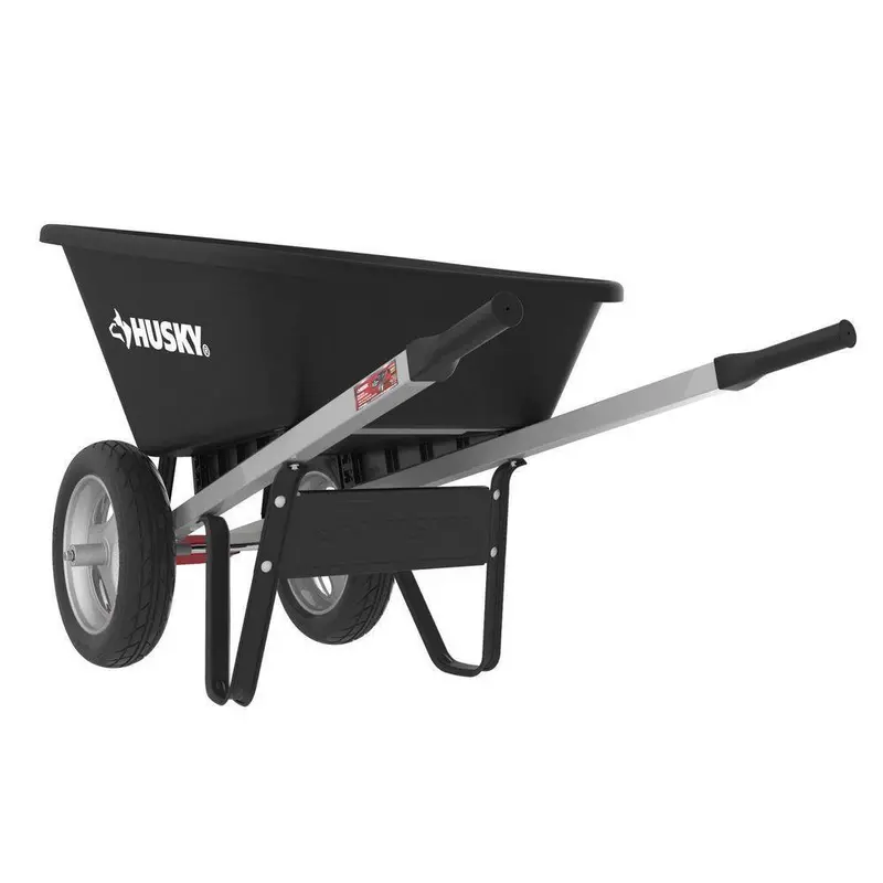 Husky 6 Cubic Foot Poly Wheelbarrow – Dual Flat-Free Wheels, Durable Molded Tub, and Easy-Maneuvering Design