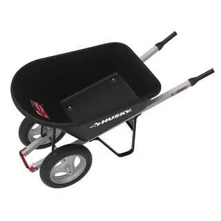 Husky 6-Cubic-Foot Poly Wheelbarrow – Dual-Wheel Design with Flat-Free Tires for Heavy-Duty Use