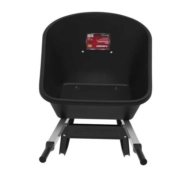 Husky 6-Cubic-Foot Poly Wheelbarrow – Dual-Wheel Design with Flat-Free Tires for Heavy-Duty Use