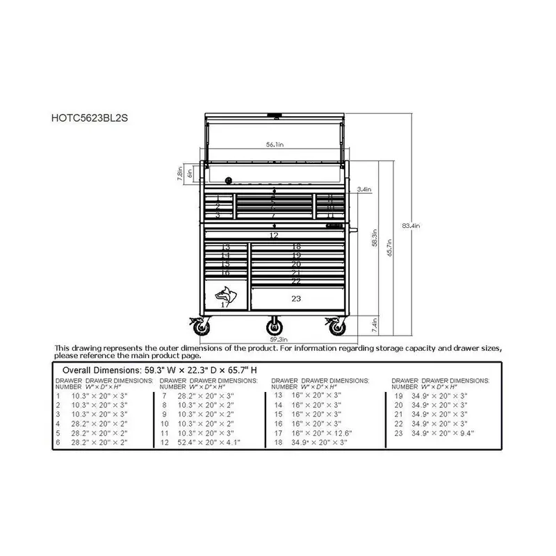 Husky HOTC5623BL2S Heavy-Duty Rolling Tool Cabinet Set – 56" W × 22" D, 23-Drawer Matte Blue Combo
