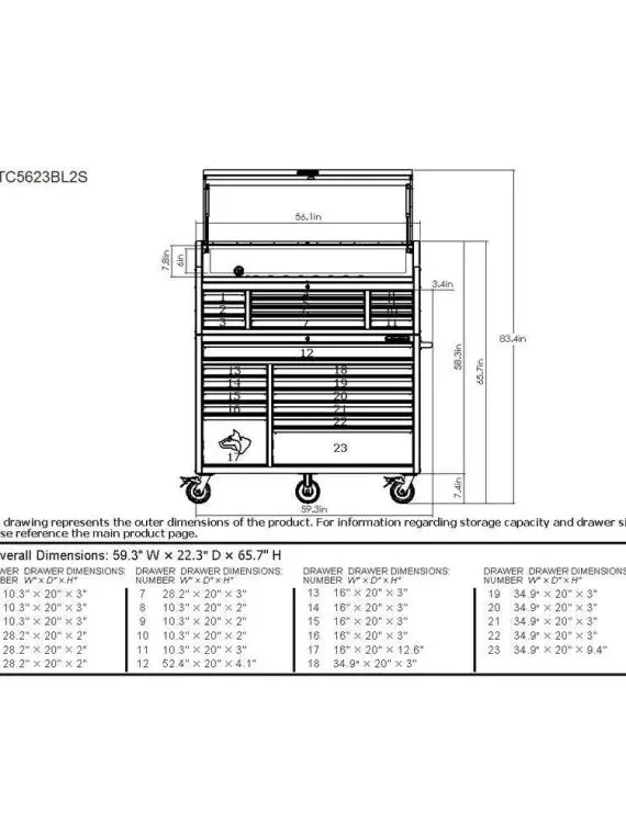 Husky HOTC5623BL2S Heavy-Duty Rolling Tool Cabinet Set – 56" W × 22" D, 23-Drawer Matte Blue Combo