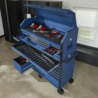 Husky HOTC5623BL2S Heavy-Duty Rolling Tool Cabinet Set – 56" W × 22" D, 23-Drawer Matte Blue Combo