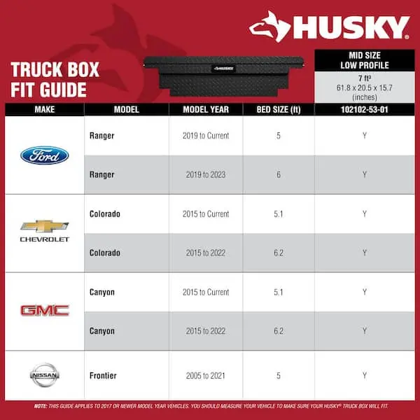 Husky Low-Profile Aluminum Truck Toolbox – Black, Lightweight, Custom-Fit for Mid-Size Pickup Beds