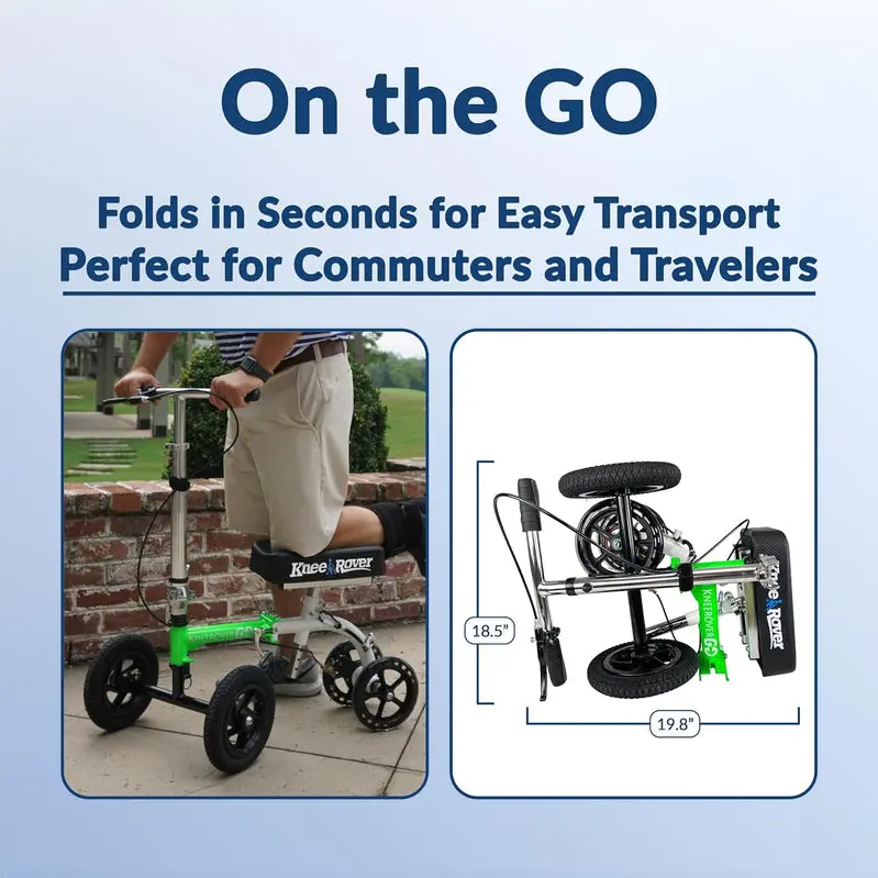 Hybrid All-Terrain Knee Scooter – Compact, Heavy-Duty Recovery Walker for Foot & Ankle Injuries, Green