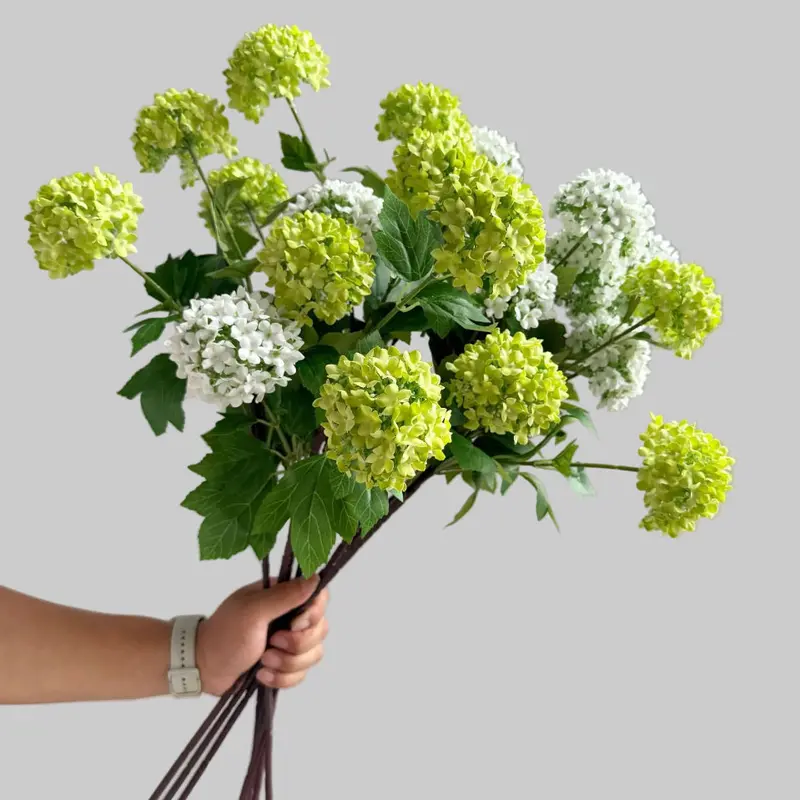 Hydrangea Snowball Silk Bouquet – Fluffy Blooms for Photo Shoots, Tables & Shelf Displays