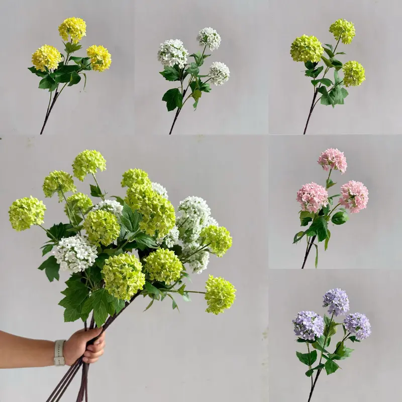 Hydrangea Snowball Silk Bouquet – Fluffy Blooms for Photo Shoots, Tables & Shelf Displays