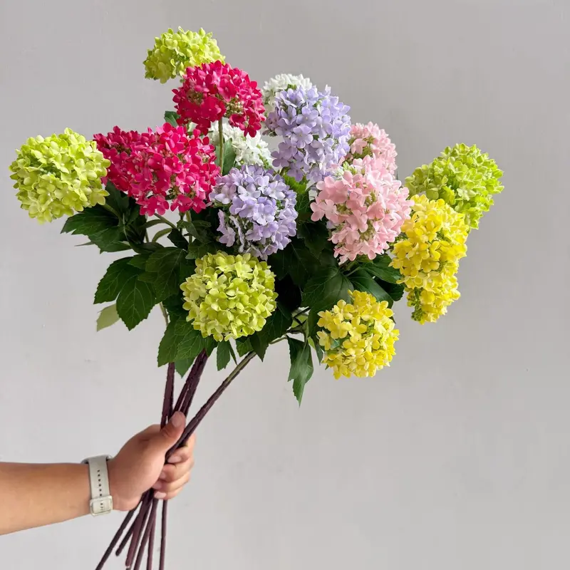 Hydrangea Snowball Silk Bouquet – Fluffy Blooms for Photo Shoots, Tables & Shelf Displays
