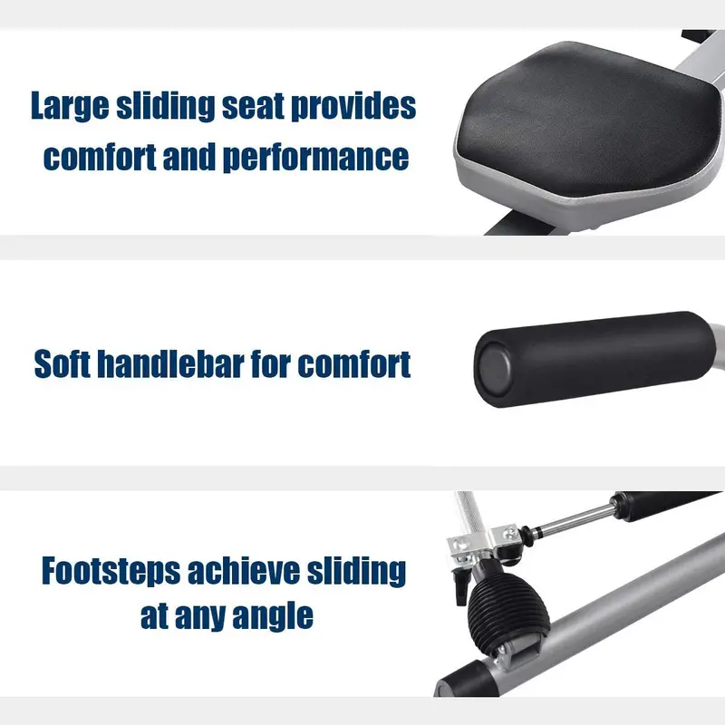 Hydraulic Resistance Rowing Machine with Backlit LCD Performance Monitor