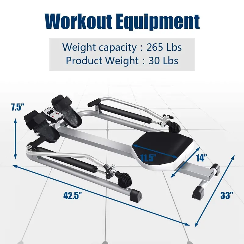 Hydraulic Resistance Rowing Machine with Backlit LCD Performance Monitor