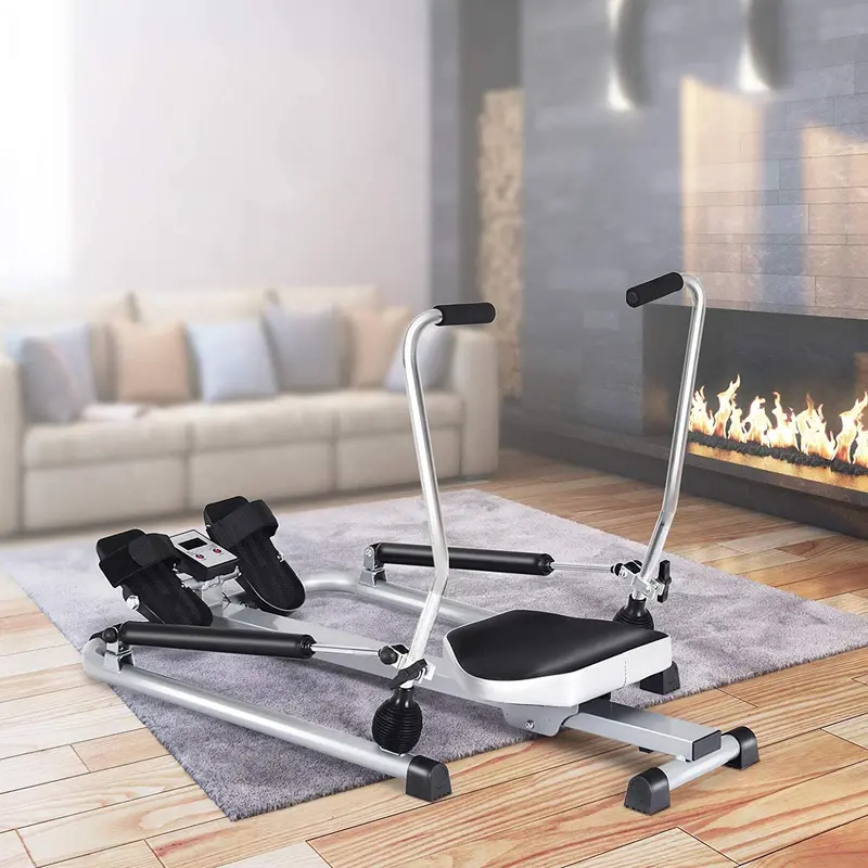 Hydraulic Resistance Rowing Machine with Backlit LCD Performance Monitor