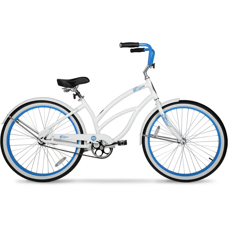 Hyper Women’s 26-Inch Beach Cruiser – Lightweight Aluminum Frame, Single-Speed Drivetrain, White & Blue Colorway