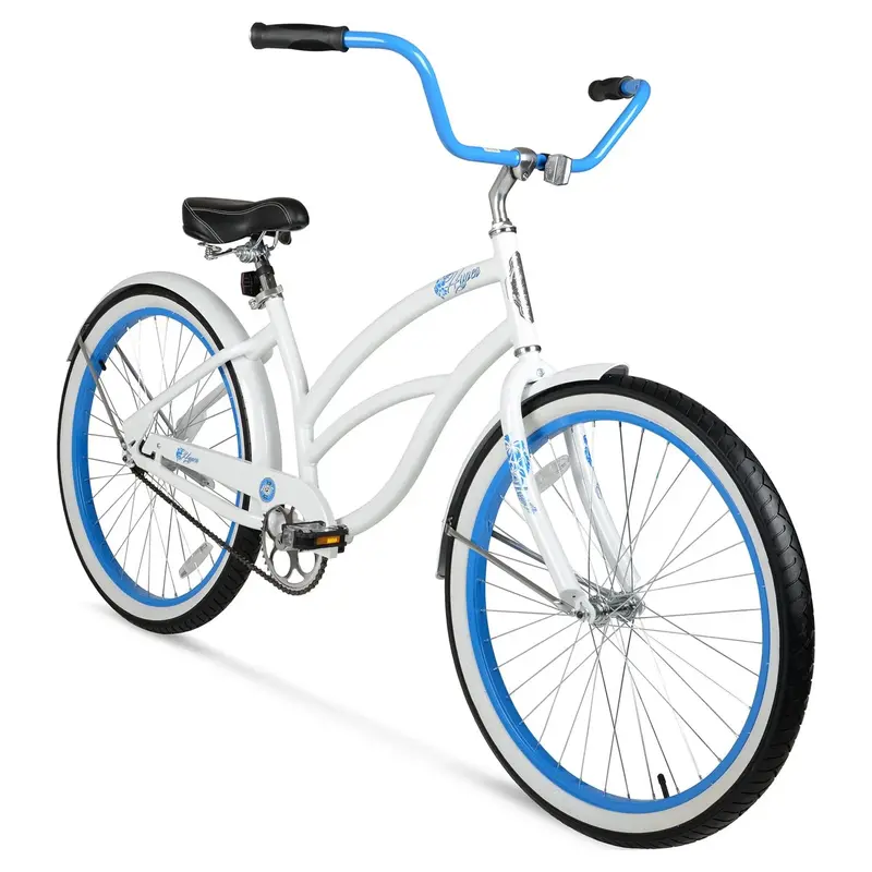 Hyper Women’s 26-Inch Beach Cruiser – Lightweight Aluminum Frame, Single-Speed Drivetrain, White & Blue Colorway