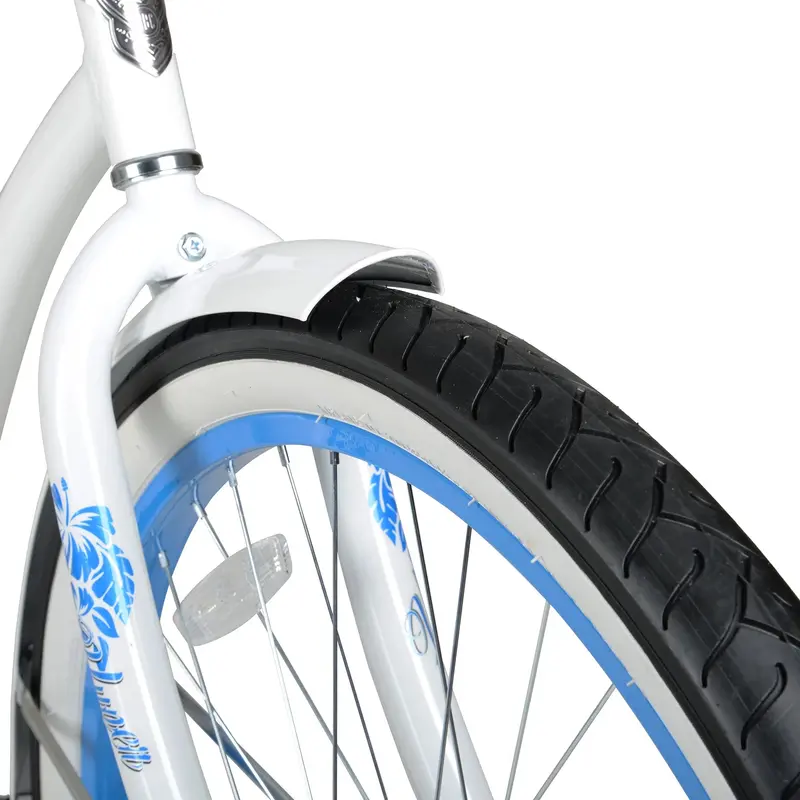 Hyper Women’s 26-Inch Beach Cruiser – Lightweight Aluminum Frame, Single-Speed Drivetrain, White & Blue Colorway