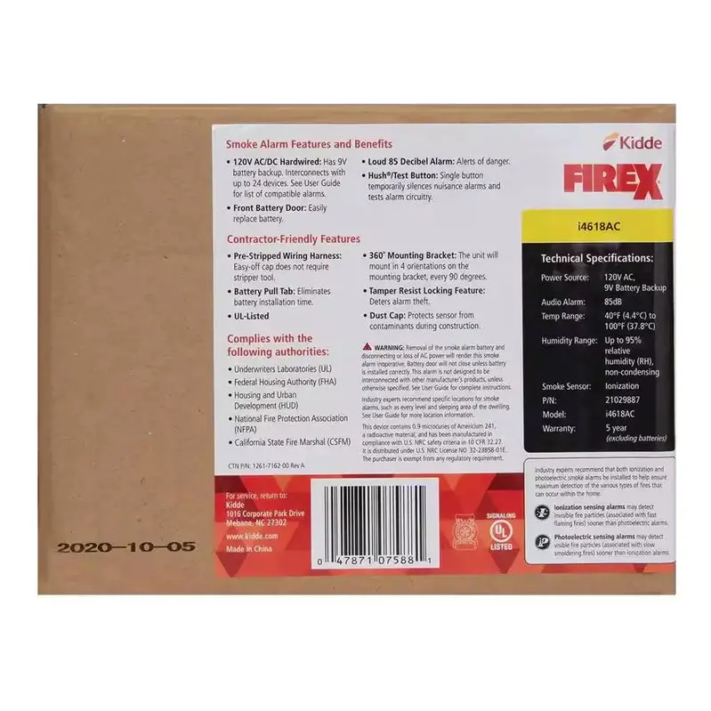 i4618 Hardwired Smoke Detector – 4-Pack Ionization Alarms with 120V AC Power & 9V Battery Backup